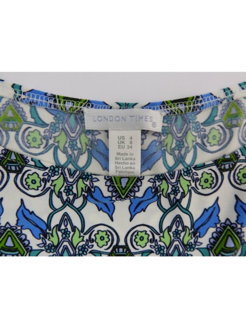 London Times Blue Green Geometric Floral Sheath Dress Women's US 4 - Picture 5 of 7
